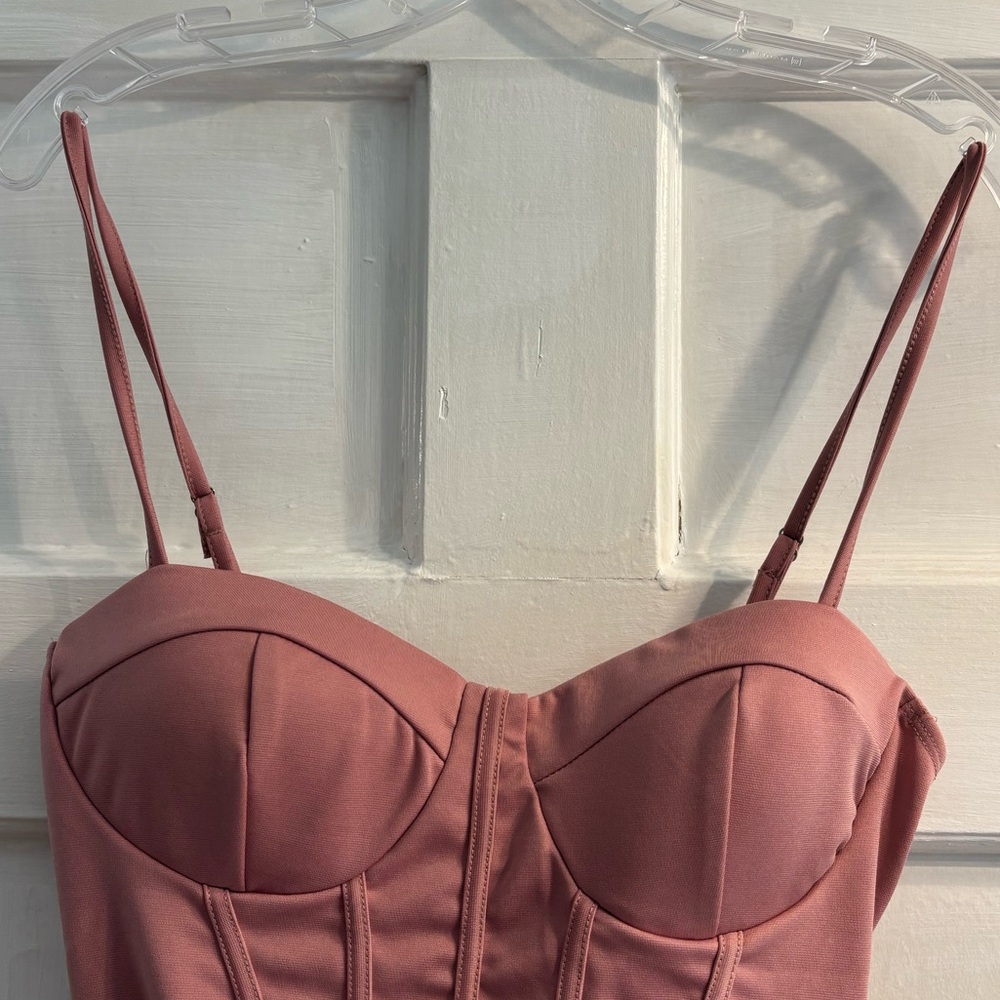 Haute Blush Pink Ruched Corset Bodycon Dress - Picture 7 of 8